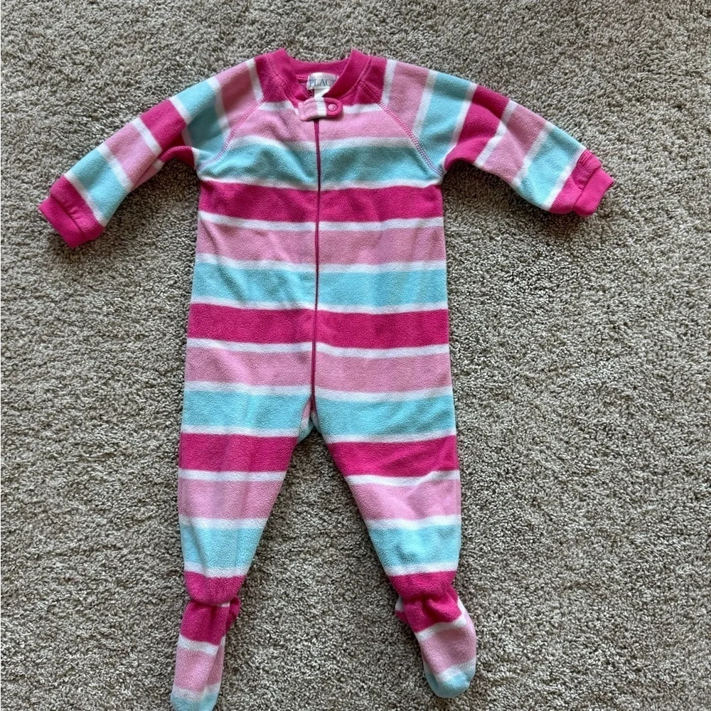 The Children’s Place Fleece Footed Pajamas pink and blue stripe - Size 18 Months